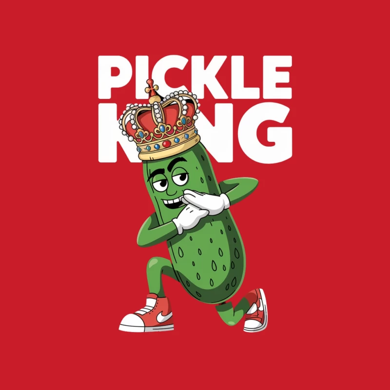 Cartoon Cucumber Character Wearing Crown and Sneakers Male Pullover Hoodie