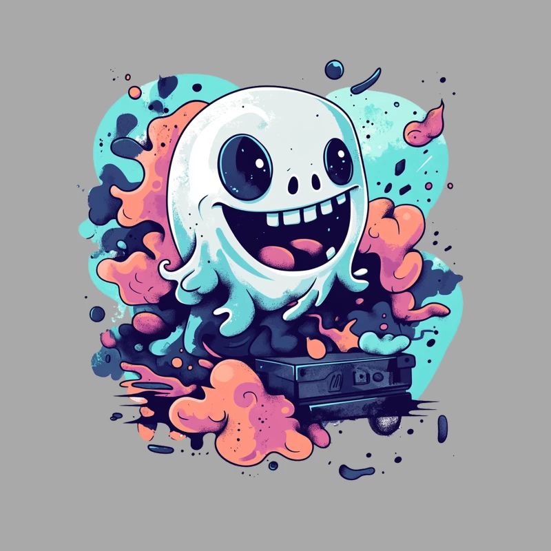 Playful Ghost with Colorful Swirls Gaming Art Male Pullover Hoodie