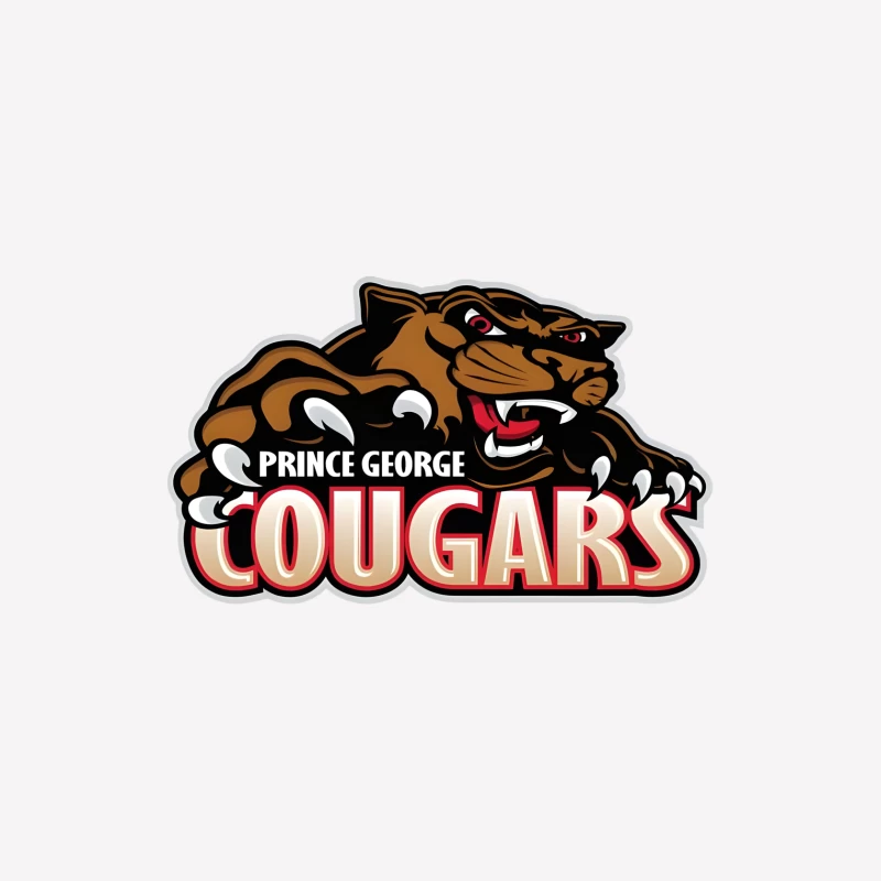 Prince George Cougars Sports Team Logo with Fierce Cougar Mascot Prince George Cougars Male T-Shirt