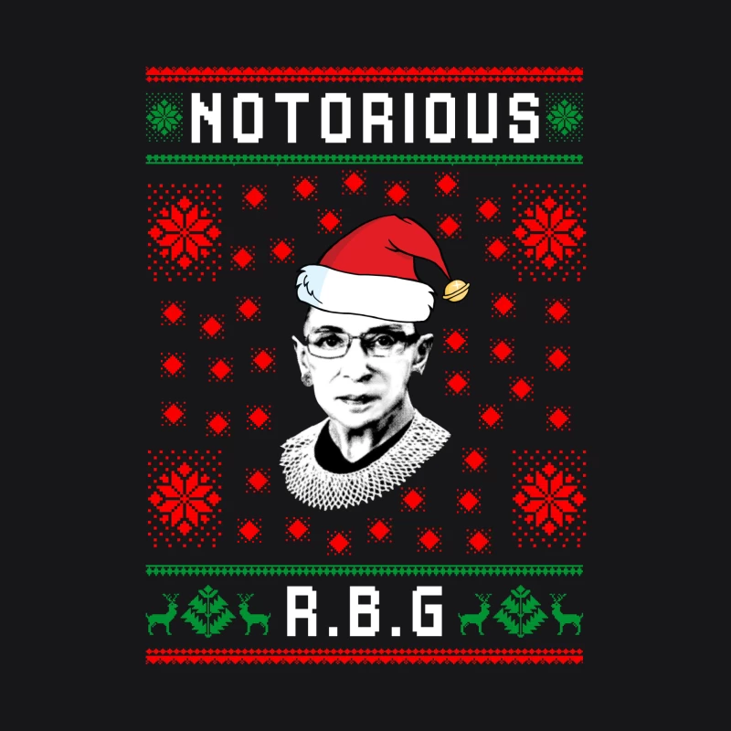 Festive Nordic Christmas Sweater Design with Santa Hat and Reindeer Pattern Notorious RBG Female Pullover Hoodie