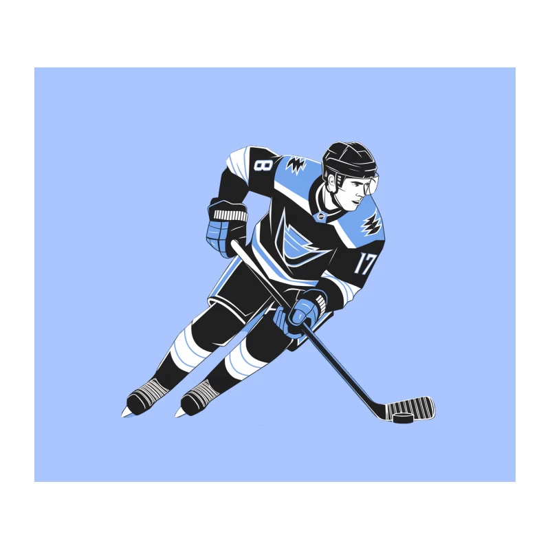Dynamic Ice Hockey Player Illustration in Blue and Black Tapestry