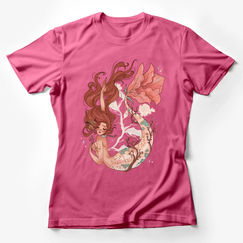 Enchanting Pastel Mermaid with Floral Accents Female T-Shirt