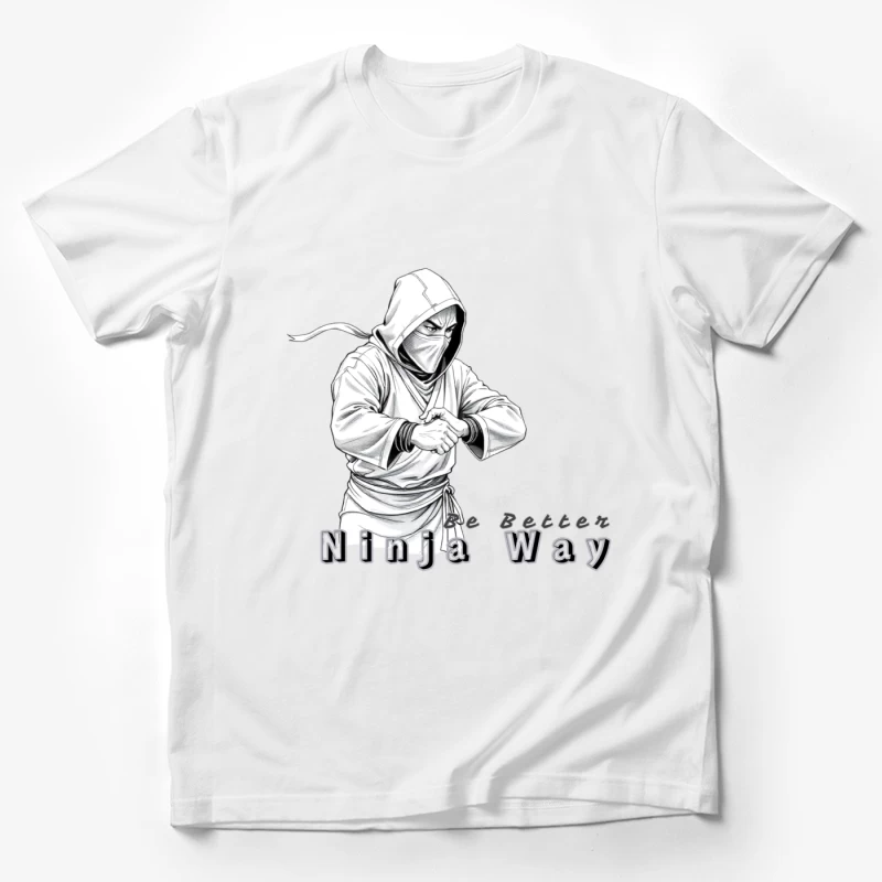 Masked Ninja Warrior in White Hood - The Ninja Way Male T-Shirt