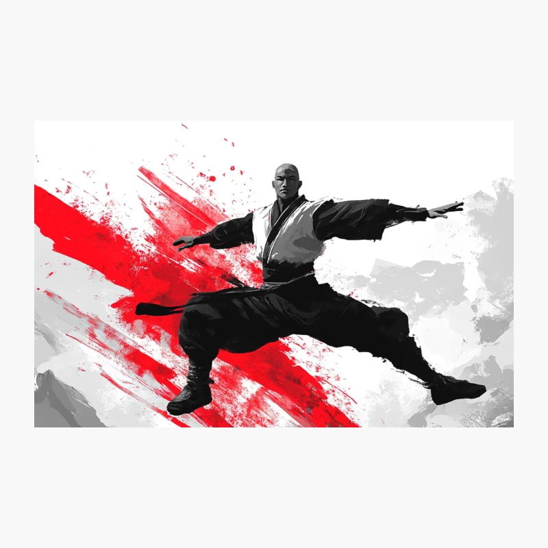 Dynamic Martial Artist in Artistic Red and Black Splash Travel Mug