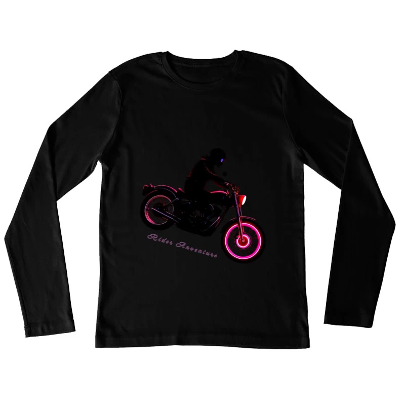 Neon-Glowing Vintage Motorcycle Rider Silhouette Female Long Sleeve T-Shirt