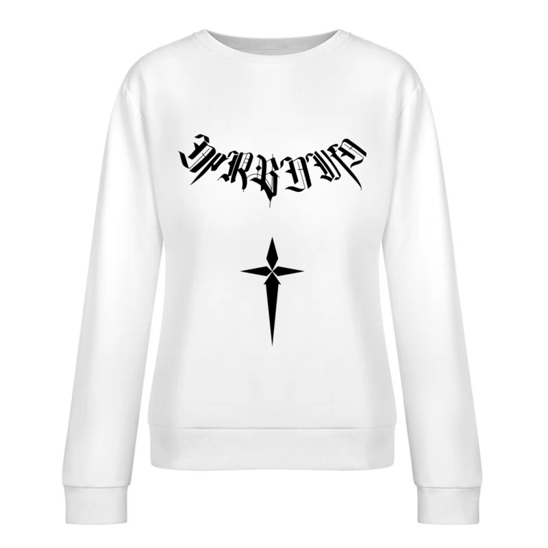 Gotische Schrift und stilisiertes Kreuz Damen Pullover Sweatshirt