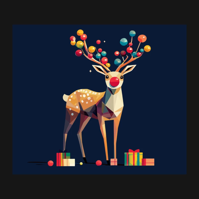 Geometric Holiday Reindeer with Colorful Ornament Antlers Mouse Pad