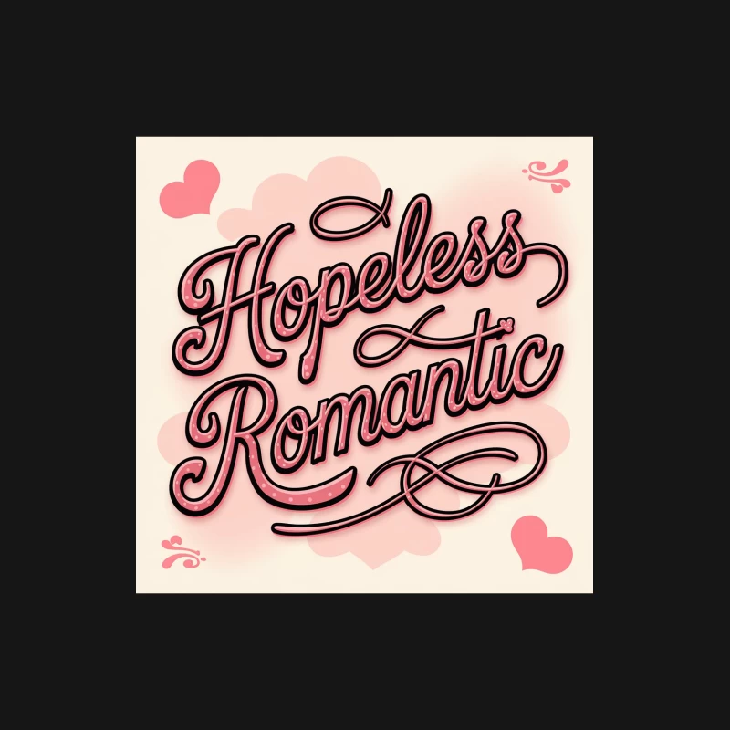 Hopeless Romantic: Pink Cursive Typography with Hearts Female Long Sleeve T-Shirt