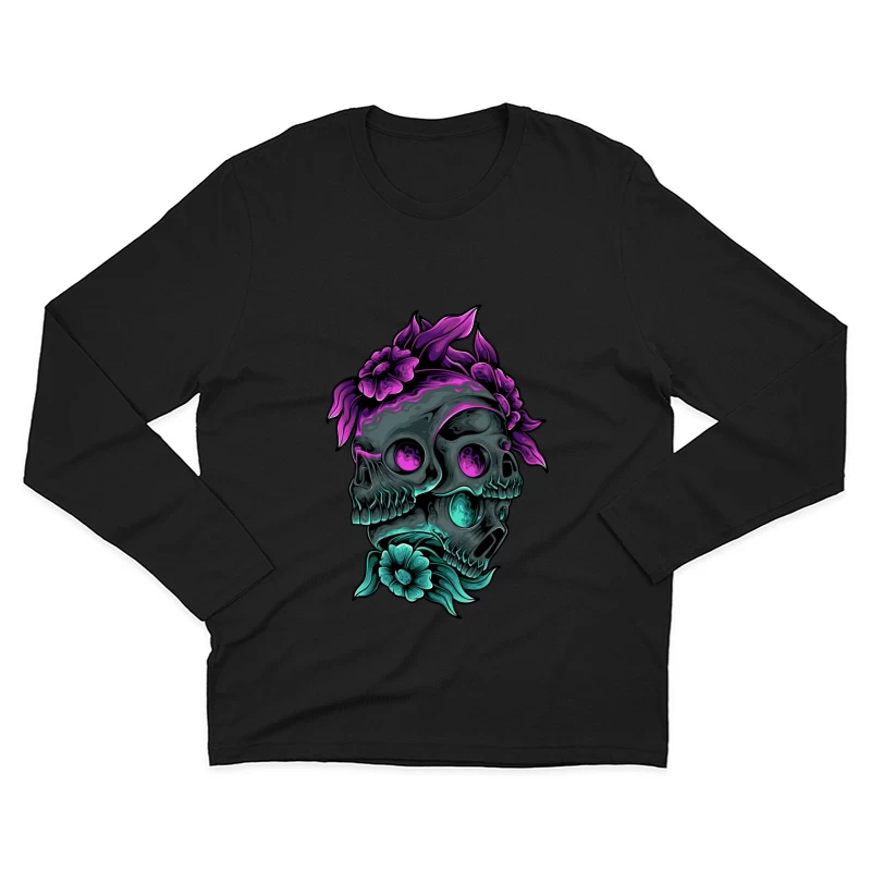 Colorful Skull Art with Floral Elements Male Long Sleeve T-Shirt