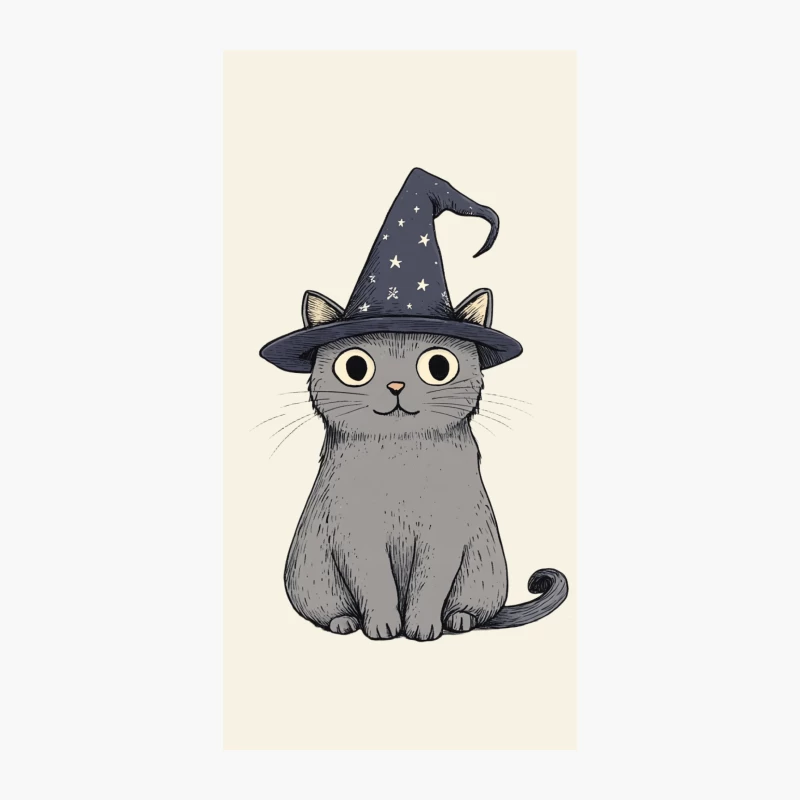 Whimsical Gray Cat in Magical Wizard Hat iPhone Case
