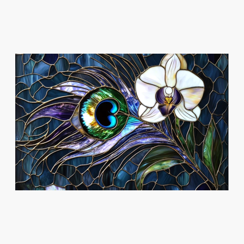 Elegant Peacock Feather and Orchid Stained Glass Mosaic Travel Mug
