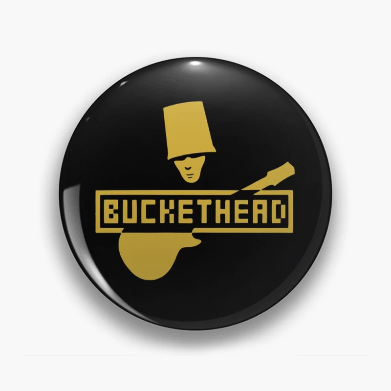 Gold Buckethead Guitar Player Logo Design Pin