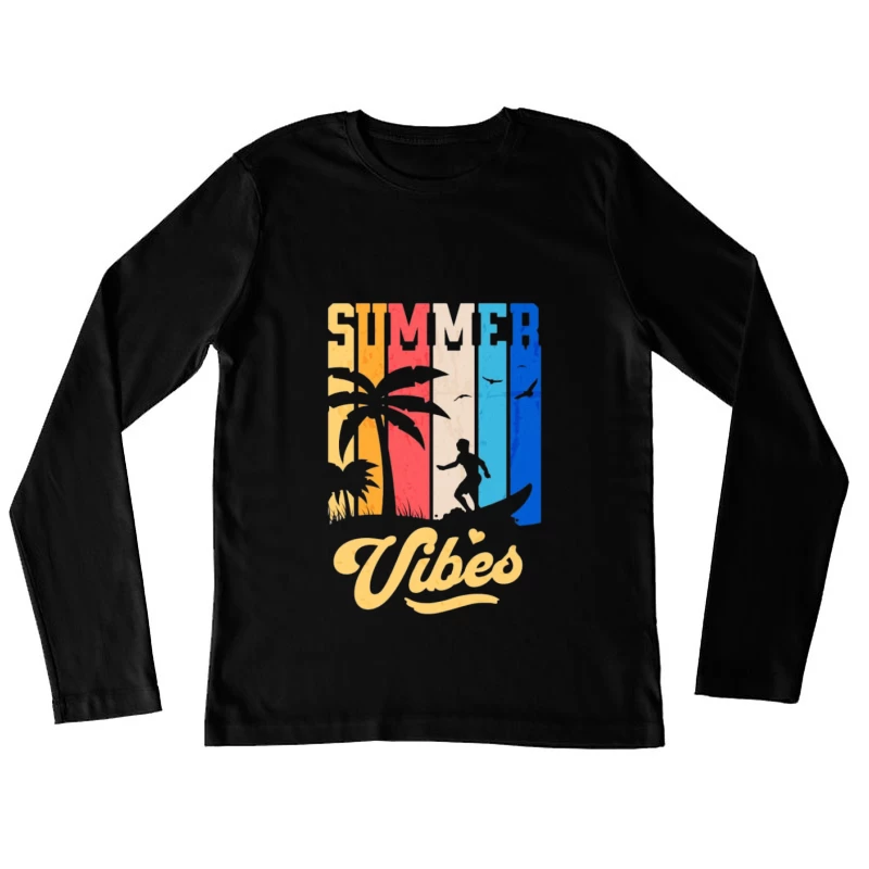 Sommer Vibes mit Palmen und Surfer Damen Langarm T-Shirt