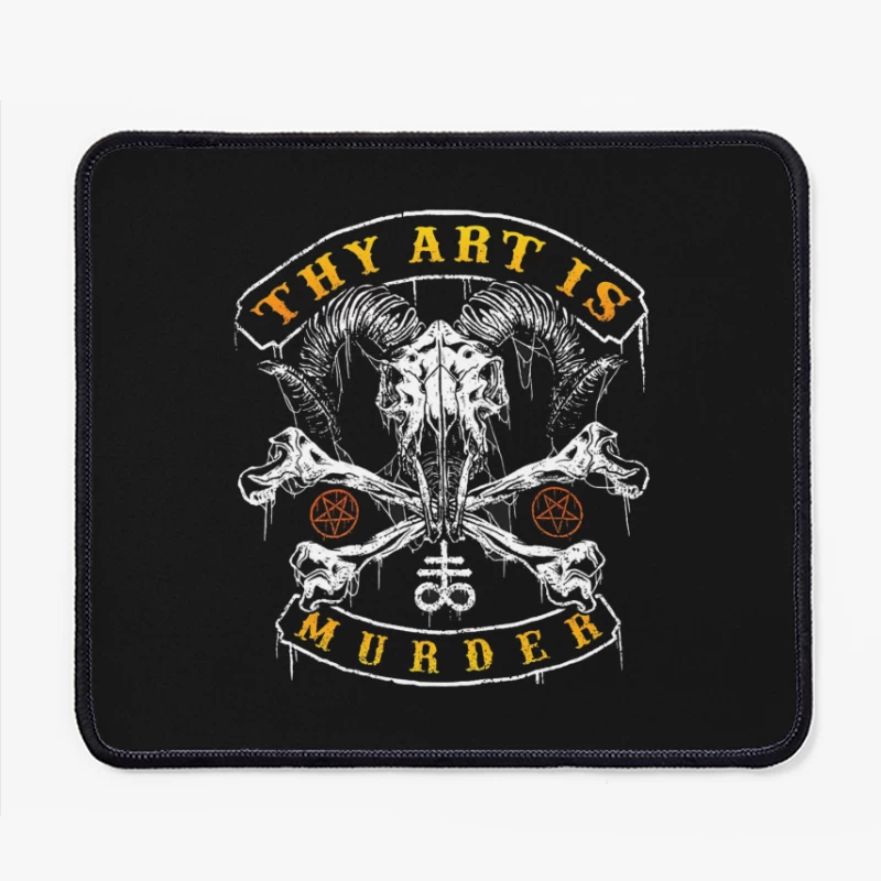 Gothic Art with Skull and Pentagrams Typography Design Mouse Pad