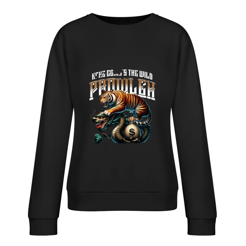 Tiger and Dragon Fighting Over Money: Symbolic Power Artwork Female Pullover Sweatshirt