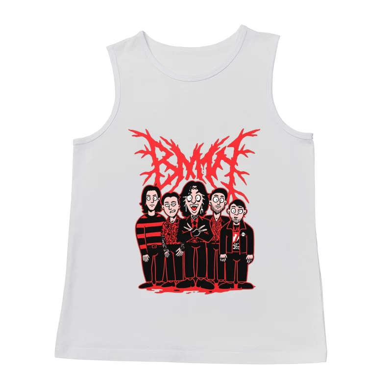 Gothic Rock Band Cartoon in Red and Black Style Male Tank Top