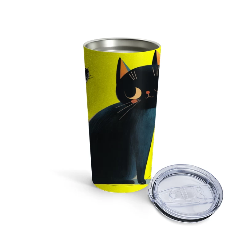 Adorable Black Cat Cartoon Illustration with Orange Ears Travel Mug