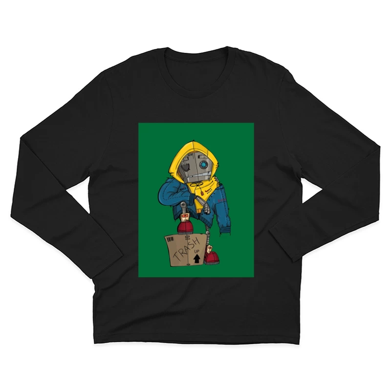 Cute Robot in Yellow Hoodie with Cardboard Box Male Long Sleeve T-Shirt