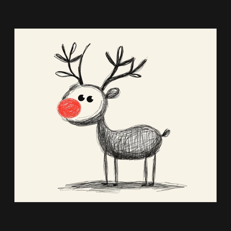 Cute Christmas Reindeer Sketch Drawing Mouse Pad