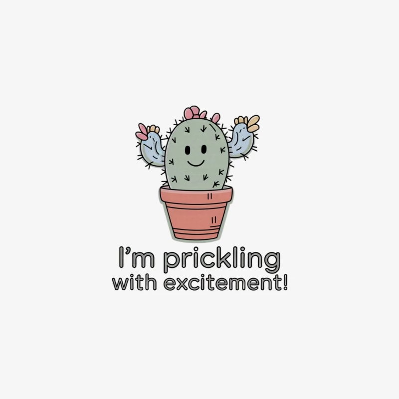 Cute Excited Cactus Cartoon with Prickly Pun Male Long Sleeve T-Shirt