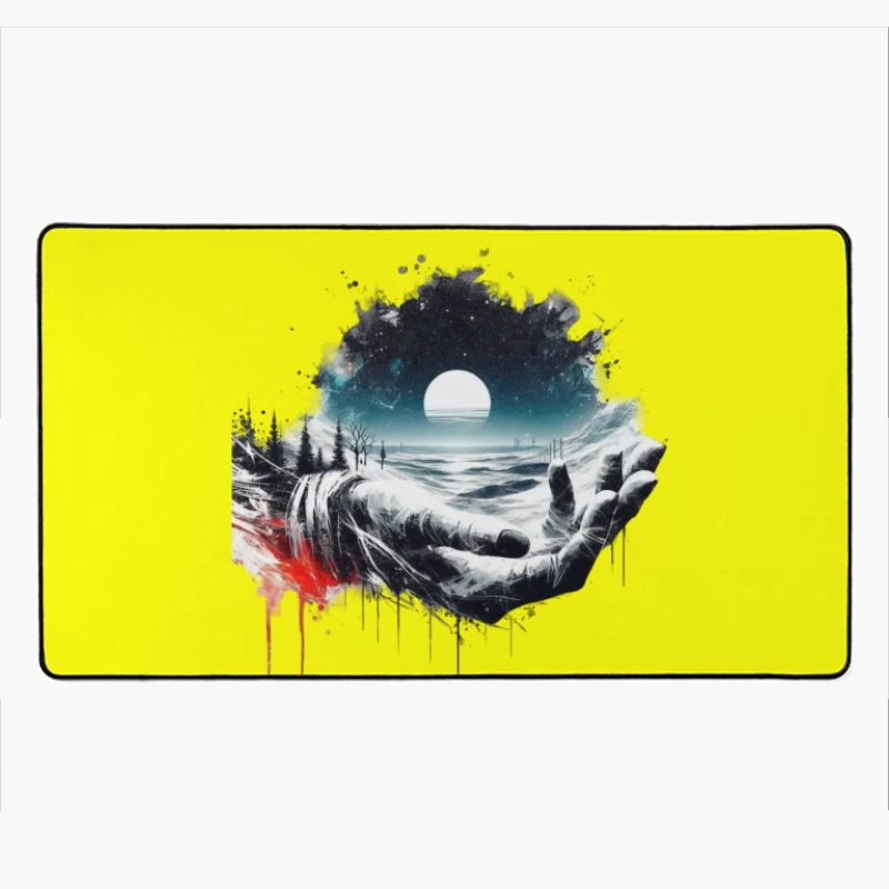 Surreal Cosmic Landscape with Hands Desk Mat
