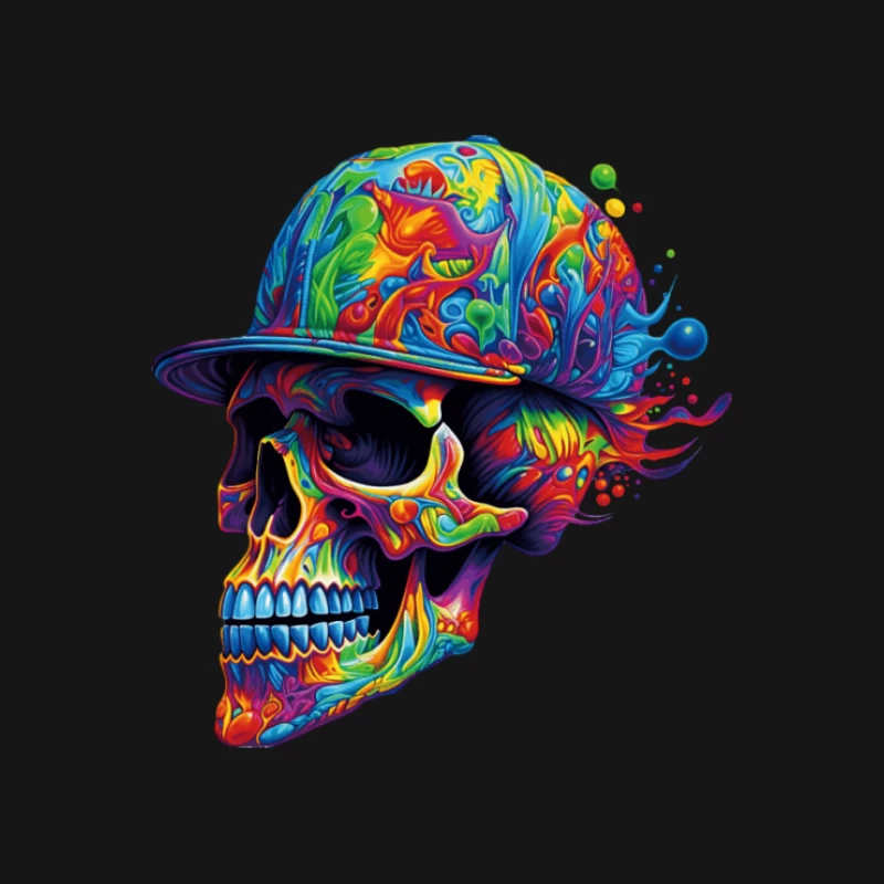 Psychedelischer Totenschädel mit Baseballkappe Herren T-Shirt