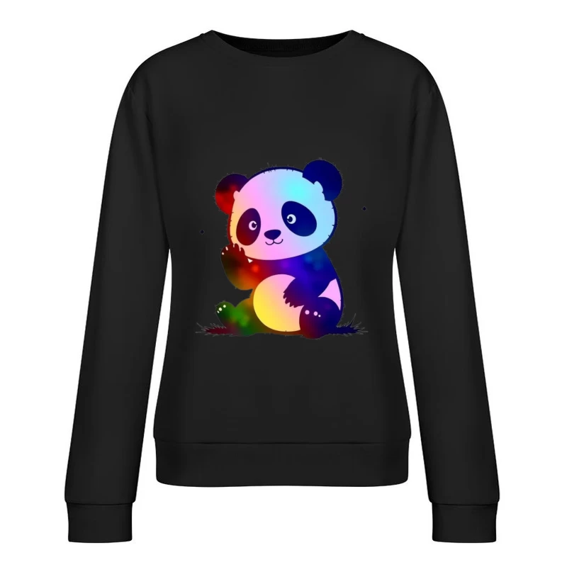 Cute Rainbow Gradient Panda Cartoon Illustration Female Pullover Sweatshirt