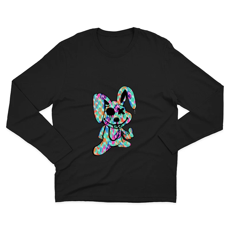 Farbenfroher Hase mit Muster Herren Langarm T-Shirt
