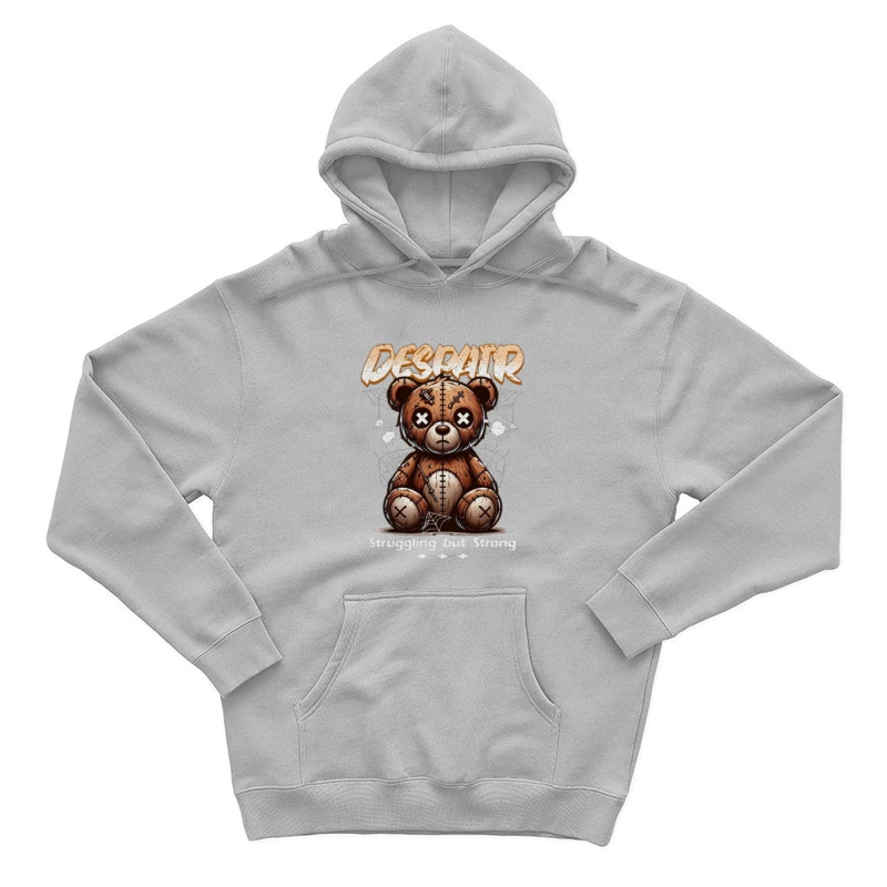 Gothic Stitched Teddy Bear with Despair Theme Male Pullover Hoodie