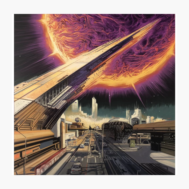 Cosmic Energy Illuminates Futuristic Space Station Above Dystopian Cityscape Throw Pillow