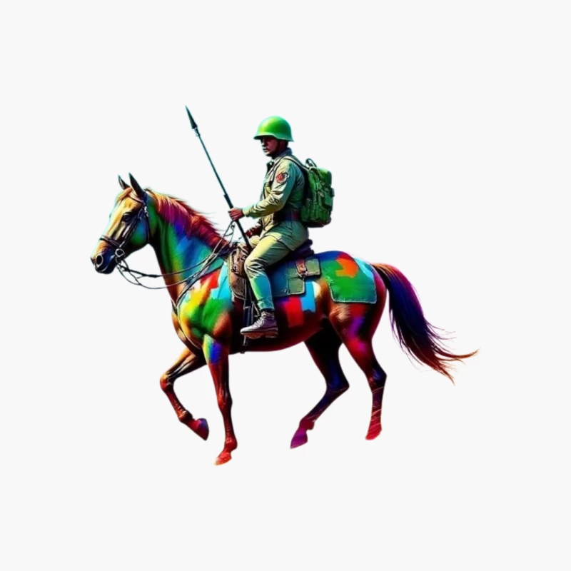 Colorful Military Cavalry Soldier on Horseback Cotton Tote Bag