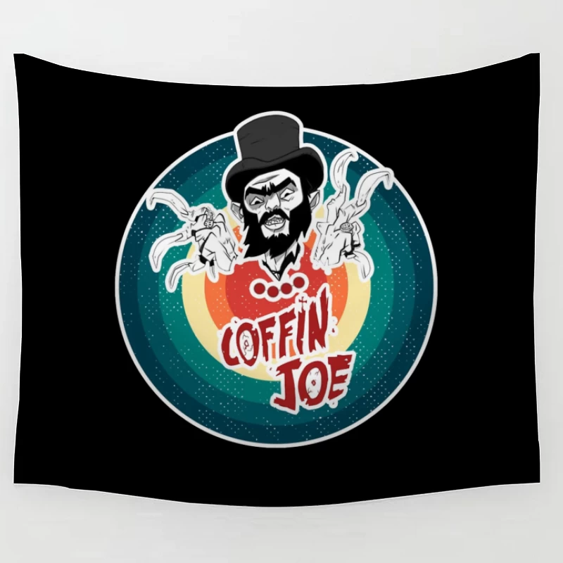 Coffin Joe: Retro Horror Logo with Bearded Character and Ghosts Tapestry