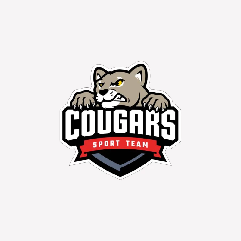 Fierce Cougar Sports Team Logo with Red Banner Female T-Shirt