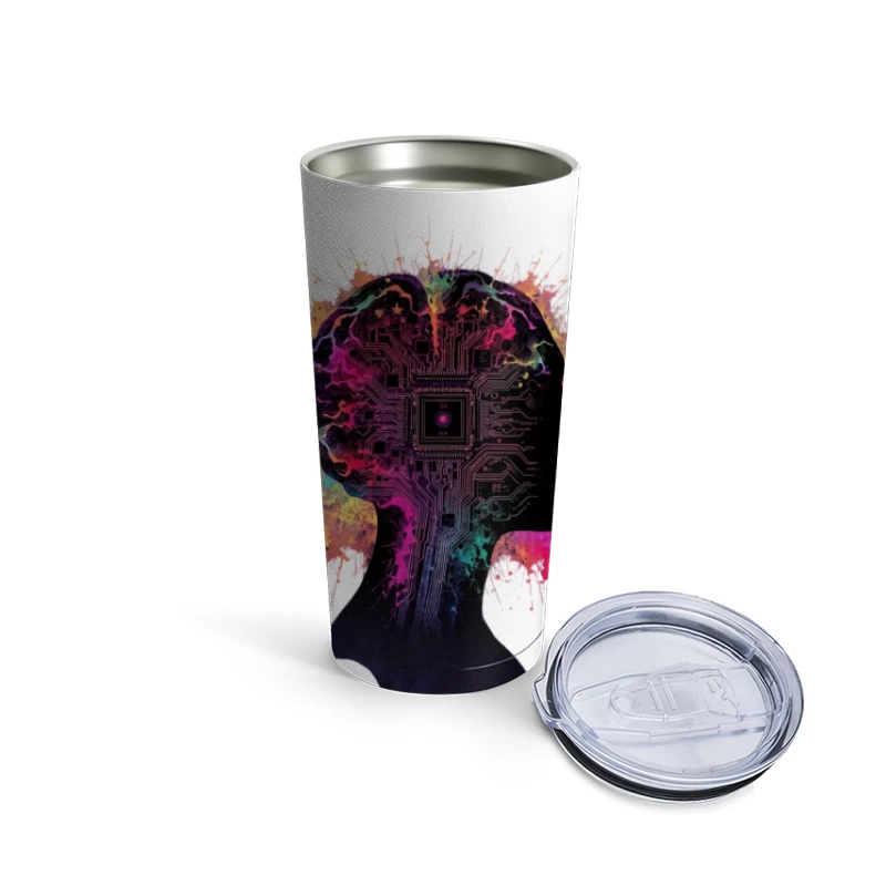 Digital Mind: AI Circuit Profile with Colorful Neural Splashes Travel Mug