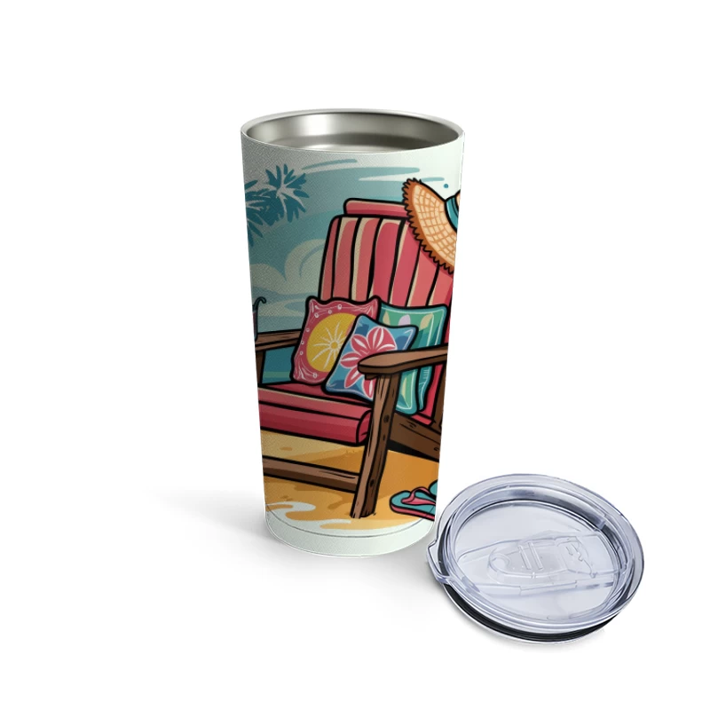 Relaxing Beach Scene with Chair and Accessories Travel Mug