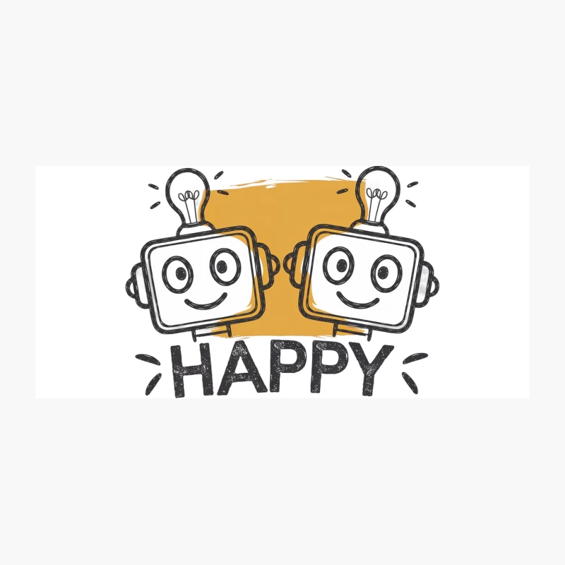 Cheerful Cartoon Robots with Light Bulb Ideas Coffee Mug