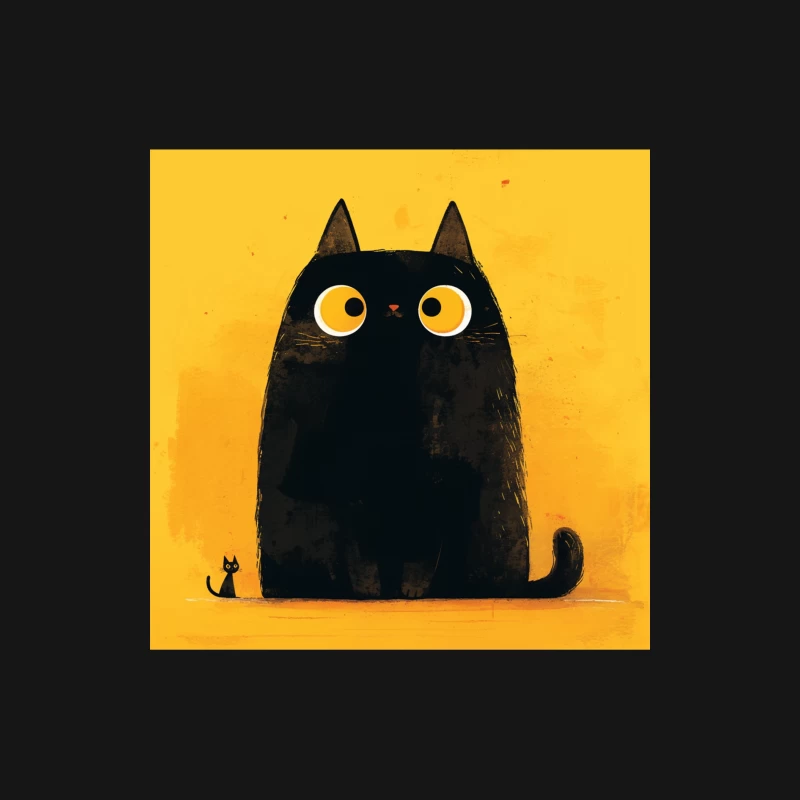 Adorable Black Cat with Big Yellow Eyes - Minimalist Illustration Male Long Sleeve T-Shirt