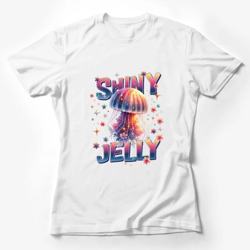 Shiny Jelly: Whimsical Watercolor Jellyfish Typography Art Female T-Shirt