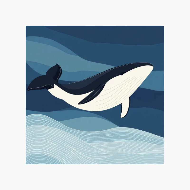 Illustrated Blue Whale in Ocean Waters Cotton Tote Bag