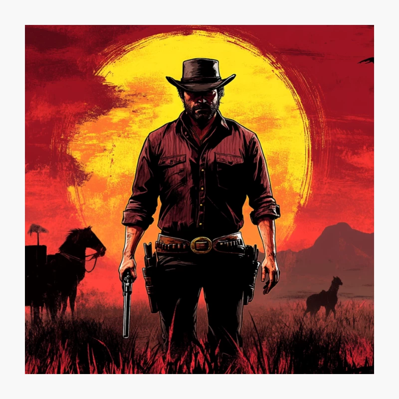 Rugged Cowboy Silhouette in Fiery Western Sunset Pin