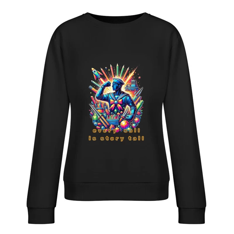 Whimsical Story Time Sailor with Educational Toys and Books Female Pullover Sweatshirt