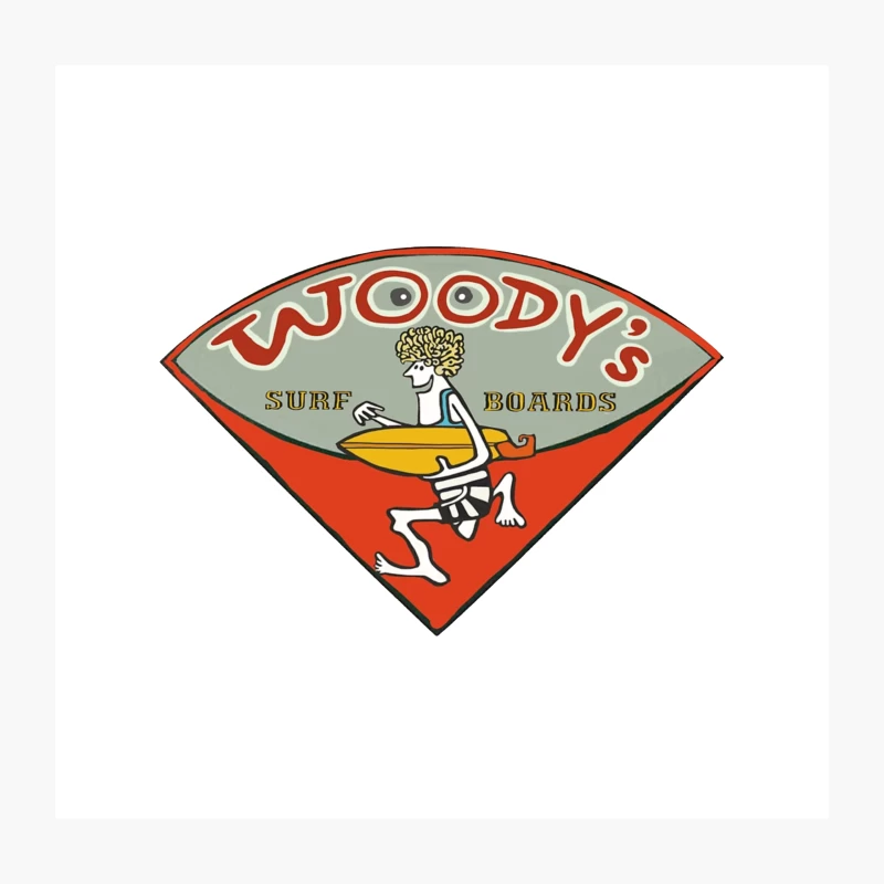 Woody's Surf Boards: Retro Logo with Cartoon Surfer Throw Pillow