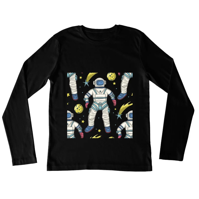 Astronautenmuster im Weltraum Damen Langarm T-Shirt