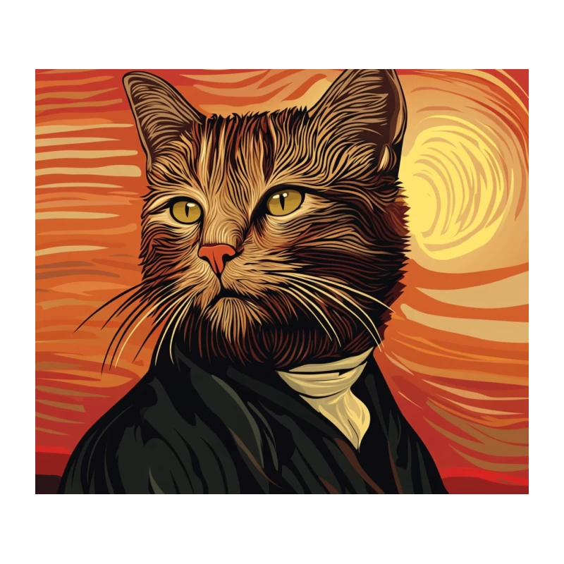 Surreal Cat Portrait in Van Gogh Style Tapestry
