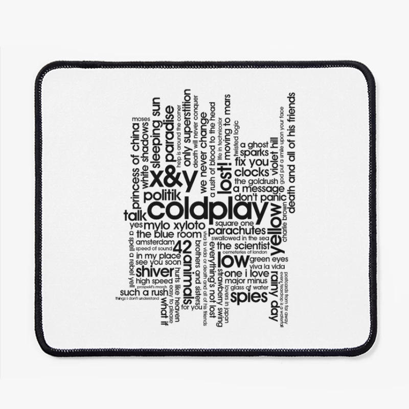 Coldplay Songs Word Cloud Typography Art Mouse Pad