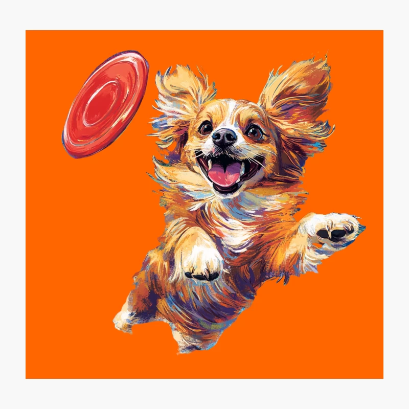 Playful Chihuahua Leaping for Frisbee in Colorful Painting Throw Pillow