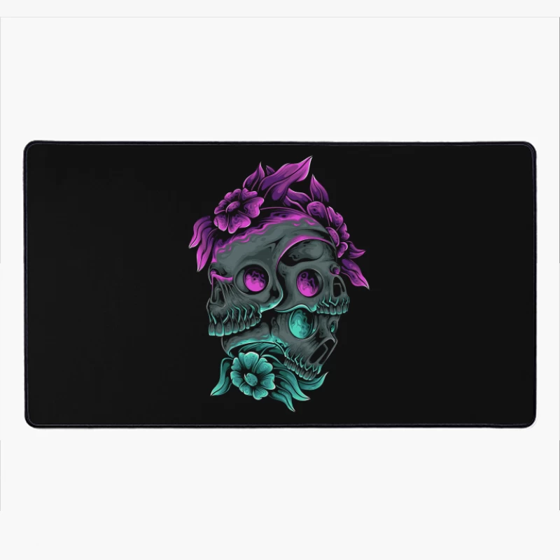 Colorful Skull Art with Floral Elements Desk Mat