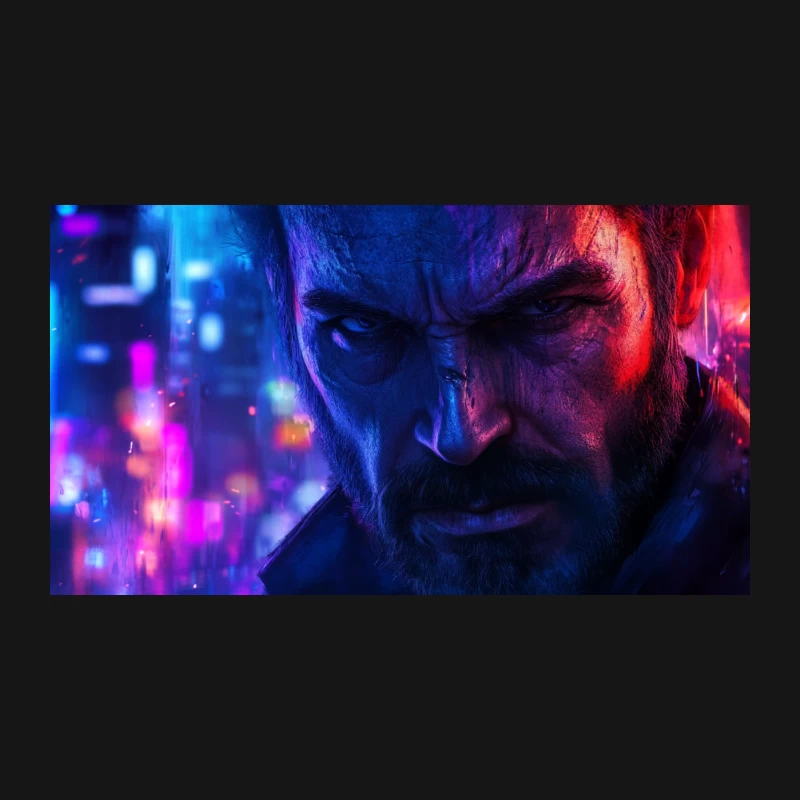 Intense Cyberpunk Portrait in Neon-Lit Futuristic World Desk Mat