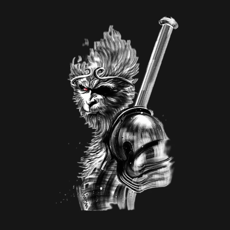 Black Mythology Wukong monkey king Sun Wukong Chinese mythology illustration fantasy warrior staff armor Male T-Shirt