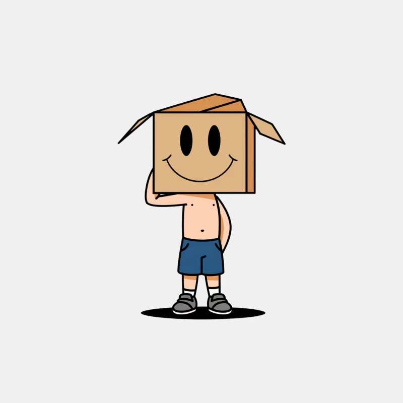 Simple Cartoon Character with Cardboard Box Smiley Head Male Tank Top